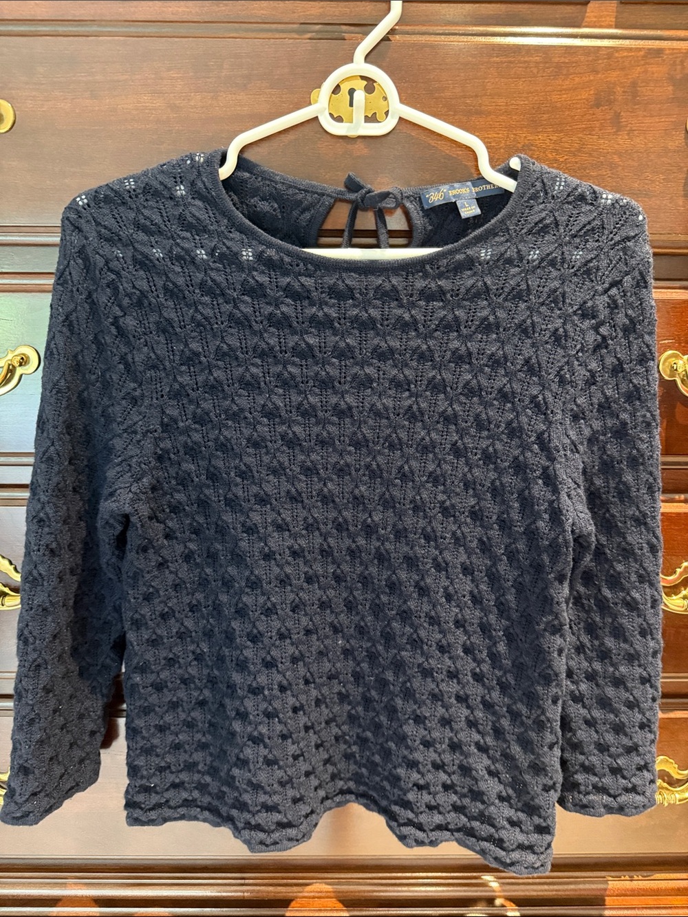 Brooks Brothers Navy Textured Knit Tie-Back Sweater